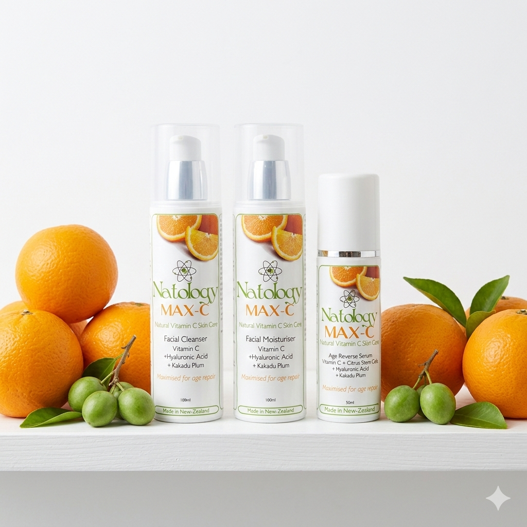 Discover the Power of NZ Made Natural Vitamin C Skincare 1 New Zealand made Max-C natural vitamin C skincare range by Natures Skin and Body Care featuring Kakadu plum and citrus stem cells