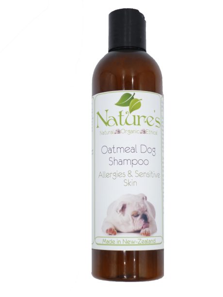 NZ made oatmeal dog shampoo for sensitive & allergy-prone skin. pH balanced with oatmeal, aloe, manuka honey & chamomile to soothe, heal & nourish.
