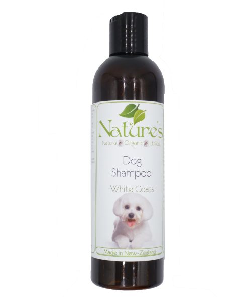 Natural white coat dog shampoo NZ made