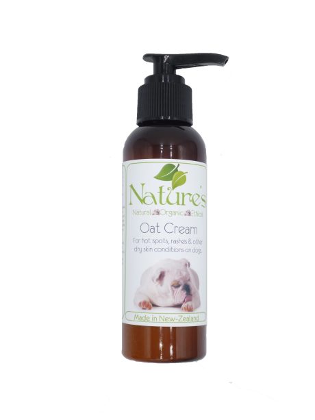 Natural Oat Cream for Dogs, NZ made to aid relief to hot spots, rashes & dry skin. Natural & organic formula soothes, heals, and protects sensitive or allergy-prone skin.