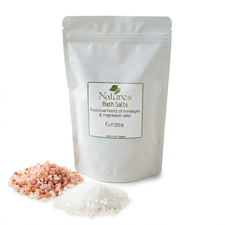 Natural Bath Salts 800g with Himalayan and magnesium mineral blend, NZ made muscle soak with essential oil options for relaxation and recovery.